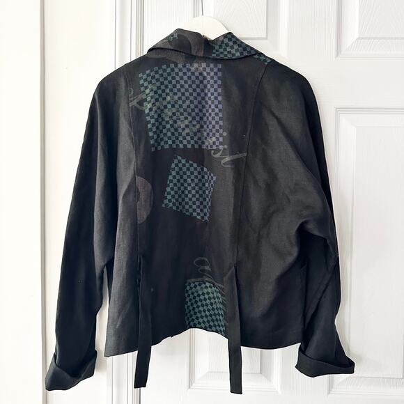 Beppa Vintage Black Linen Art To Wear Long Jumper Overall Dress Jacket Set Small - Picture 10 of 11